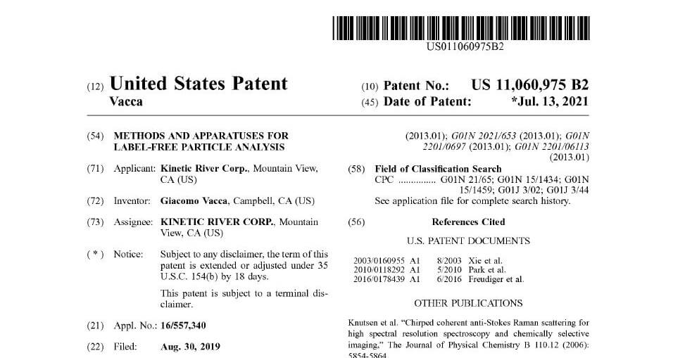 Screenshot of the top of U.S. Patent 11,060,975.